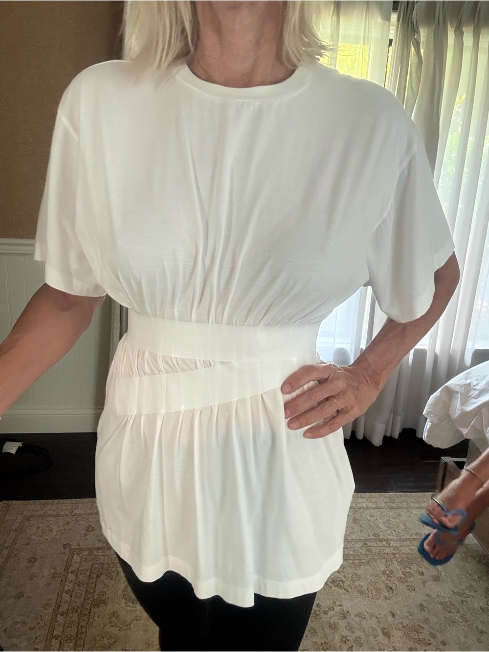 Maison Martin Margiela White Gathered-Waist Short Sleeve Top